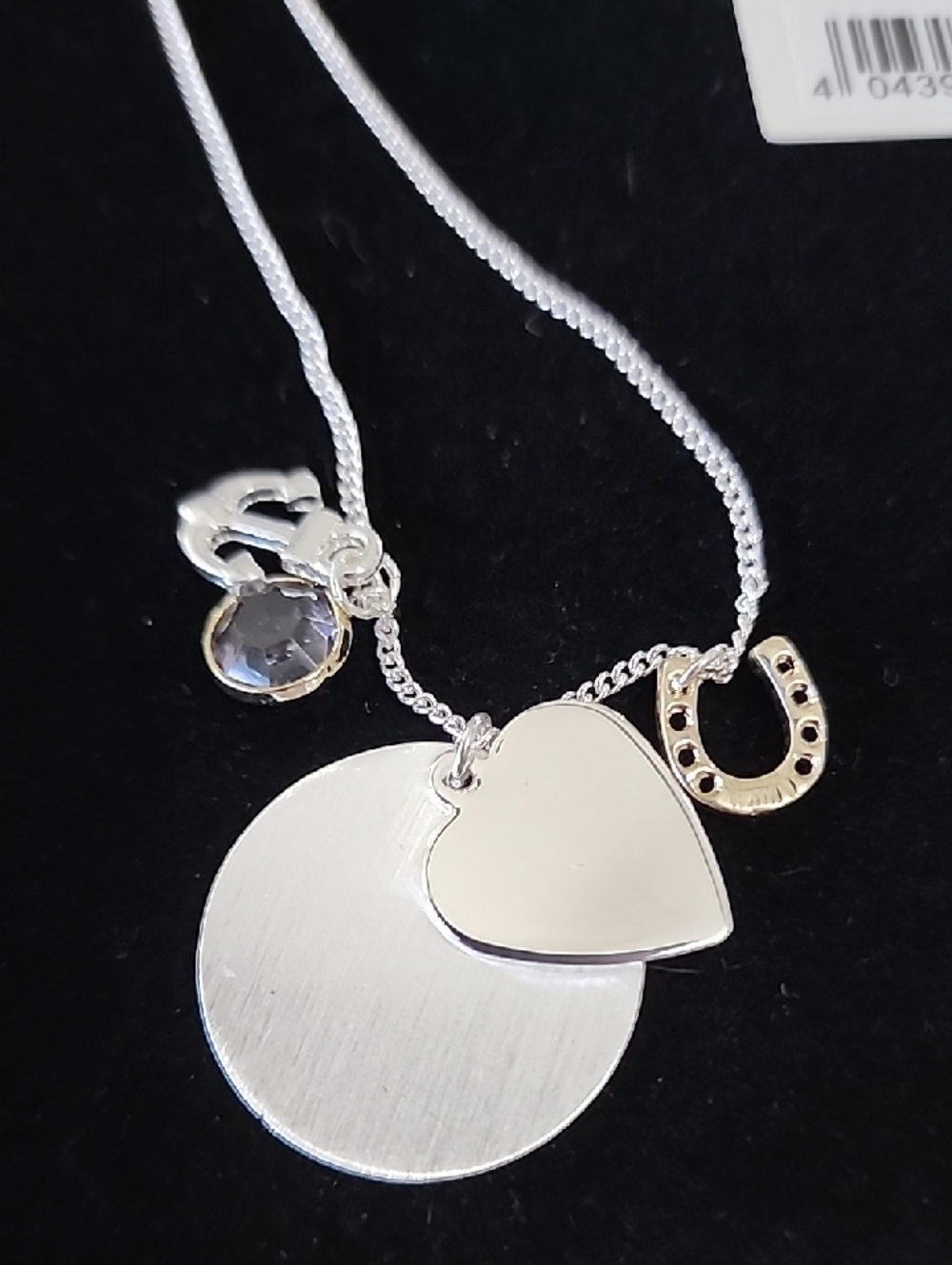 Two-Tone Heart & Disc Necklace with Horseshoe Charm - Silver & Gold Tones